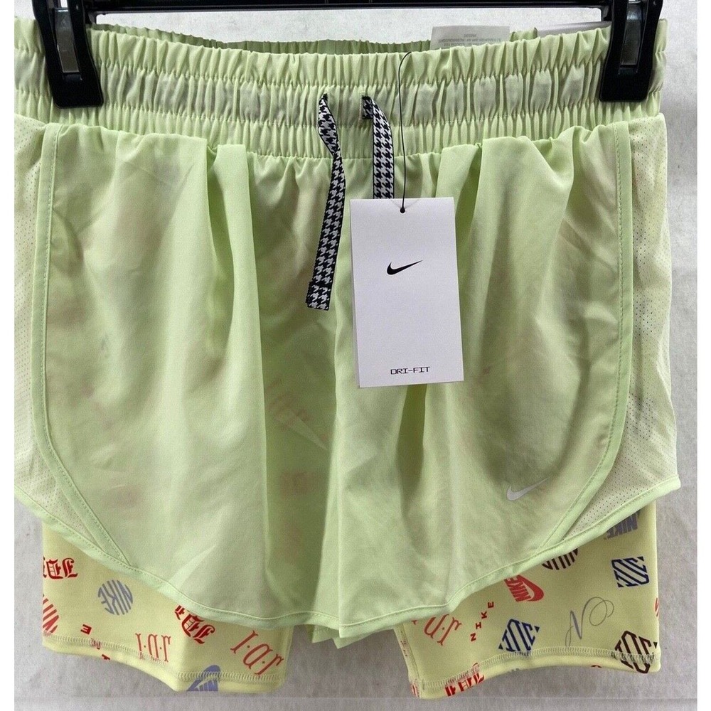 NWT Nike Shorts Girls Large Dri-FIT Tempo 2-in-1 Mongram Running Lime Ice $32.00